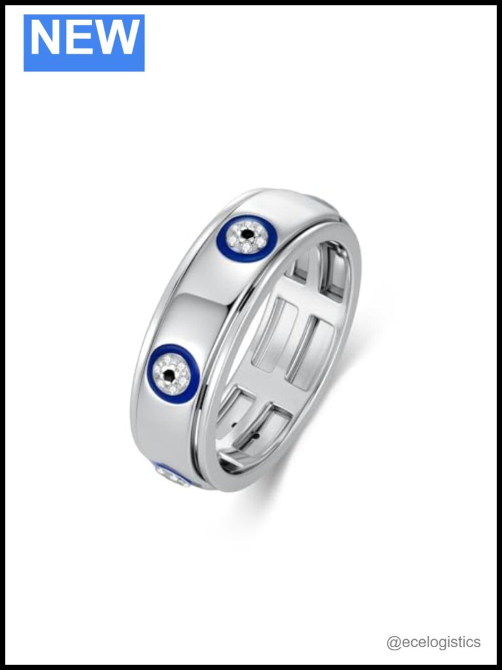 Diamond Evil Eye Fidget Ring 925 Sterling Silver Spinner Ring Anxiety Relief